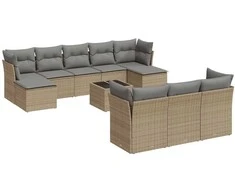 Sofa Sodo komplektas su pagalvėlėmis, 11 dalių, smėlio, poliratanas