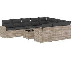Sofa Sodo komplektas su pagalvėlėmis, 11 dalių, pilkas, poliratanas