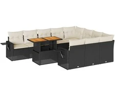 Sofa Sodo komplektas su pagalvėlėmis, 11 dalių, juodas, poliratanas