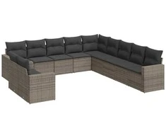 Sofa Sodo komplektas su pagalvėlėmis, 11 dalių, pilkas, poliratanas