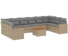 Sofa Sodo komplektas su pagalvėlėmis, 11 dalių, smėlio, poliratanas