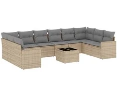 Sofa Sodo komplektas su pagalvėlėmis, 11 dalių, smėlio, poliratanas