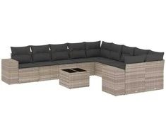 Sofa Sodo komplektas su pagalvėlėmis, 11 dalių, pilkas, poliratanas