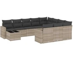 Sofa Sodo komplektas su pagalvėlėmis, 11 dalių, pilkas, poliratanas