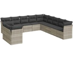 Sofa Sodo komplektas su pagalvėlėmis, 11 dalių, pilkas, poliratanas