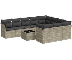 Sofa Sodo komplektas su pagalvėlėmis, 11 dalių, pilkas, poliratanas