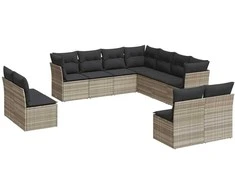Sofa Sodo komplektas su pagalvėlėmis, 11 dalių, pilkas, poliratanas