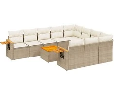 Sofa Sodo komplektas su pagalvėlėmis, 11 dalių, smėlio, poliratanas