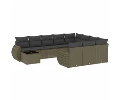 Sofa Sodo komplektas su pagalvėlėmis, 11 dalių, pilkas, poliratanas