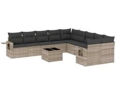 Sofa Sodo komplektas su pagalvėlėmis, 11 dalių, pilkas, poliratanas