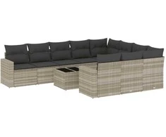 Sofa Sodo komplektas su pagalvėlėmis, 11 dalių, pilkas, poliratanas