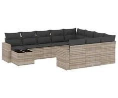Sofa Sodo komplektas su pagalvėlėmis, 11 dalių, pilkas, poliratanas