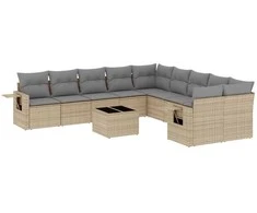 Sofa Sodo komplektas su pagalvėlėmis, 11 dalių, smėlio, poliratanas