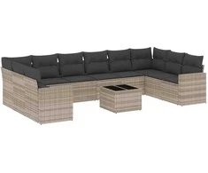Sofa Sodo komplektas su pagalvėlėmis, 11 dalių, pilkas, poliratanas