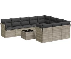 Sofa Sodo komplektas su pagalvėlėmis, 11 dalių, pilkas, poliratanas
