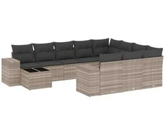 Sofa Sodo komplektas su pagalvėlėmis, 11 dalių, pilkas, poliratanas