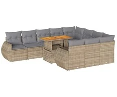 Sofa Sodo komplektas su pagalvėlėmis, 11 dalių, smėlio, poliratanas