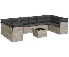 Sofa Sodo komplektas su pagalvėlėmis, 11 dalių, pilkas, poliratanas