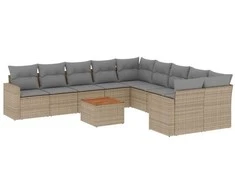 Sofa Sodo komplektas su pagalvėlėmis, 11 dalių, smėlio, poliratanas