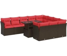 Sofa Sodo komplektas su pagalvėlėmis, 11 dalių, poliratanas/akacija