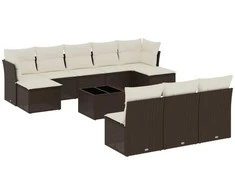 Sofa Sodo komplektas su pagalvėlėmis, 11 dalių, rudas, poliratanas