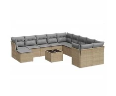 Sofa Sodo komplektas su pagalvėlėmis, 12 dalių, smėlio, poliratanas