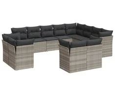 Sofa Sodo komplektas su pagalvėlėmis, 12 dalių, pilkas, poliratanas