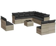 Sofa Sodo komplektas su pagalvėlėmis, 12 dalių, pilkas, poliratanas