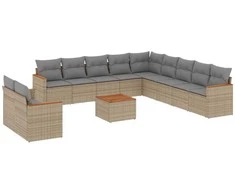 Sofa Sodo komplektas su pagalvėlėmis, 12 dalių, smėlio, poliratanas