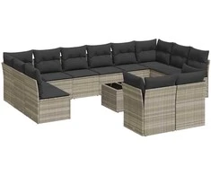 Sofa Sodo komplektas su pagalvėlėmis, 13 dalių, pilkas, poliratanas