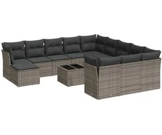 Sofa Sodo komplektas su pagalvėlėmis, 13 dalių, pilkas, poliratanas