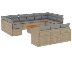 Sofa Sodo komplektas su pagalvėlėmis, 14 dalių, smėlio, poliratanas