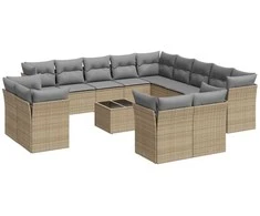 Sofa Sodo komplektas su pagalvėlėmis, 14 dalių, smėlio, poliratanas