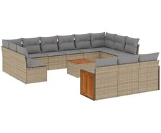 Sofa Sodo komplektas su pagalvėlėmis, 14 dalių, smėlio, poliratanas