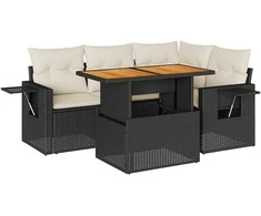Sofa Sodo komplektas su pagalvėlėmis, 5 dalių, juodas, poliratanas