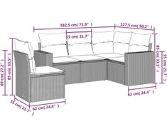 Lauko baldų komplektas Sodo komplektas su pagalvėlėmis, 5 dalių, juodas, poliratanas