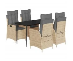 Lauko baldų komplektas Sodo komplektas su pagalvėlėmis, 5 dalių, smėlio, poliratanas