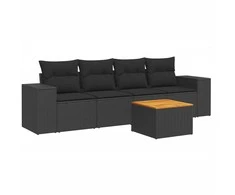 Sofa Sodo komplektas su pagalvėlėmis, 5 dalių, juodas, poliratanas