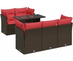 Sofa Sodo komplektas su pagalvėlėmis, 6 dalių, poliratanas/akacija