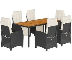 Sofa Sodo komplektas su pagalvėlėmis, 7 dalių, juodas, poliratanas
