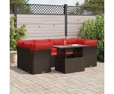 Sofa Sodo komplektas su pagalvėlėmis, 7 dalių, poliratanas/akacija