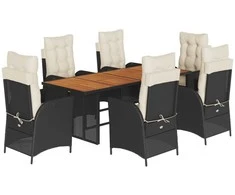 Lauko baldų komplektas Sodo komplektas su pagalvėlėmis, 7 dalių, juodas, poliratanas