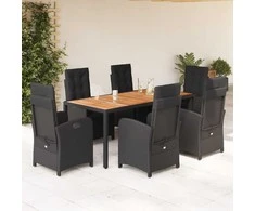 Sofa Sodo komplektas su pagalvėlėmis, 7 dalių, juodas, poliratanas