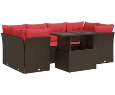 Sofa Sodo komplektas su pagalvėlėmis, 7 dalių, poliratanas/akacija
