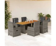 Lauko baldų komplektas Sodo komplektas su pagalvėlėmis, 7 dalių, pilkas, poliratanas