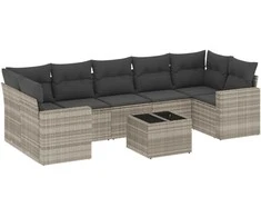 Sofa Sodo komplektas su pagalvėlėmis, 8 dalių, pilkas, poliratanas