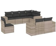 Sofa Sodo komplektas su pagalvėlėmis, 8 dalių, pilkas, poliratanas
