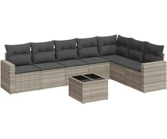 Sofa Sodo komplektas su pagalvėlėmis, 8 dalių, pilkas, poliratanas