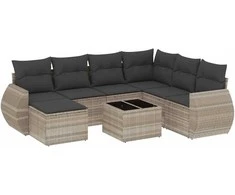 Sofa Sodo komplektas su pagalvėlėmis, 8 dalių, pilkas, poliratanas