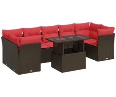 Sofa Sodo komplektas su pagalvėlėmis, 8 dalių, poliratanas/akacija